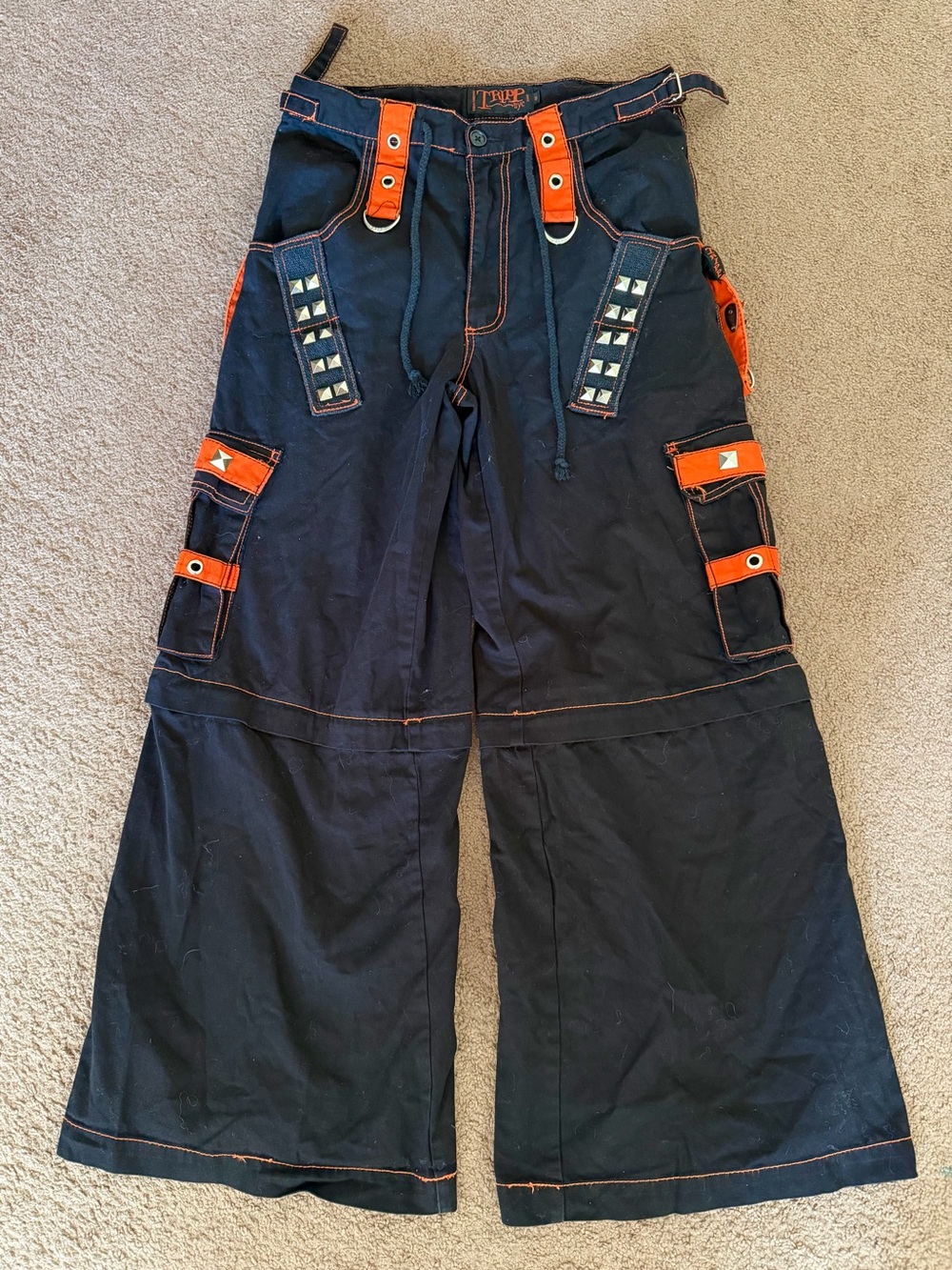 Tripp NYC Pants Black Orange Goth Rave Baggy Wide Leg Y2K Rave can